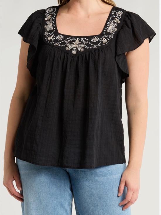 Max Studio Tops - Max Studio ⎸ Cotton Blend Floral Embroidered Flutter Sleeve Top